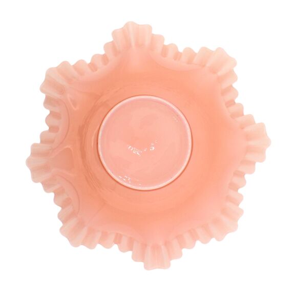 Vintage Fenton Rose Pink Serving Bowl Ruffled Ribbon Edge Pedestal Base 9.75" - Picture 5 of 5